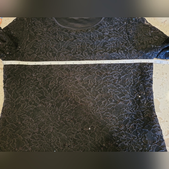 Calvin Klein Black Long-Sleeved Sequined Blouse and Pants Set‎ - Picture 6 of 14